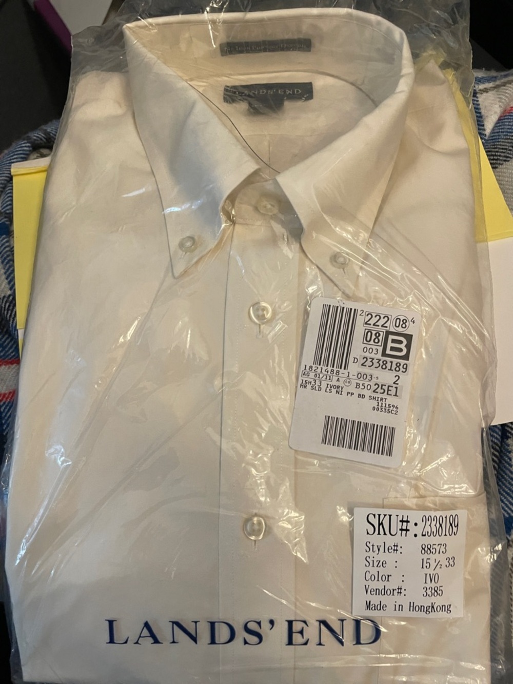 Lands' End Men's Button-Down Dress Shirt - Ivory
